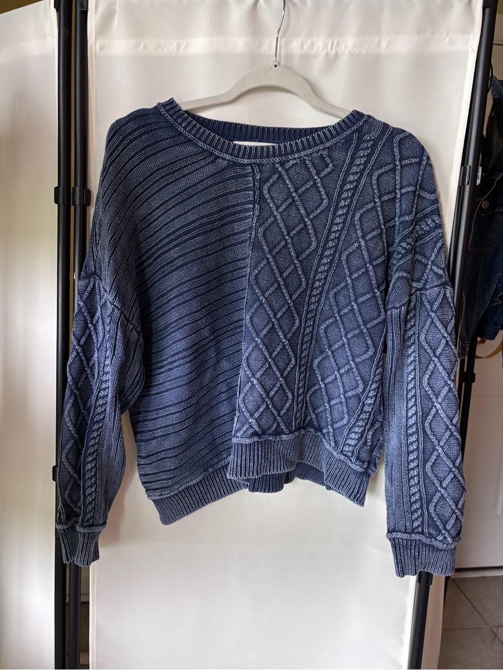 Vintage Havana Navy Mixed Cable & Rib Crewneck Sweater